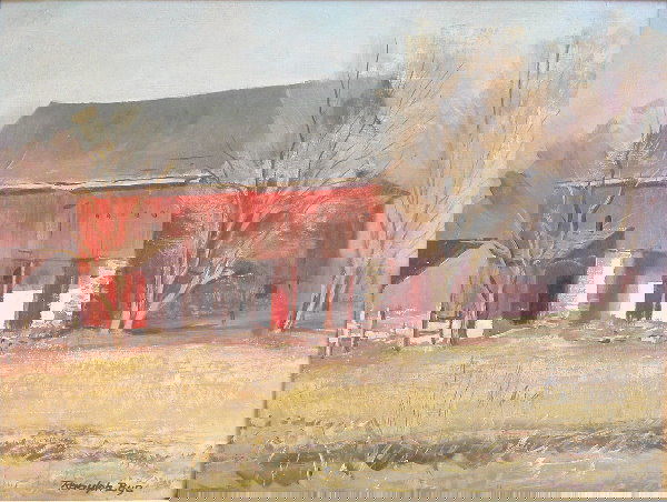 Ranulph Bye.: Titled, "Creek Road, Buckingham Valley", oil on board, 12" x 16", SLR, "Ranulph Bye". Artist: b. 1916, Pennsylvania. Condition: no defects observed.