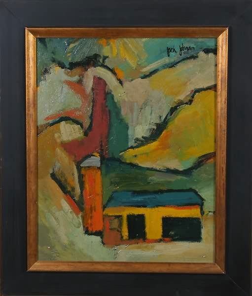 Jack Johnson: Abstract composition, oil on board, 19 1/2" x 15 1/2" (site size), SUR "Jack Johnson 1953". Artist: American, 20th C.