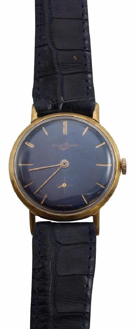 ULYSSE NARDIN Gold Plated Wrist Watch: 33.5mm. Blue dial with gold markers. Second subdial.