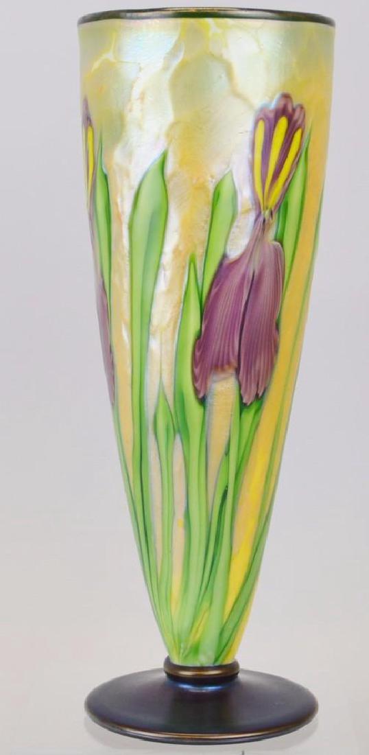 Orient and Flume Art Glass Vase: Orient and flume floral art glass vase. Signed Alexander / Smallhouse. 12.25"h x 4.5"w