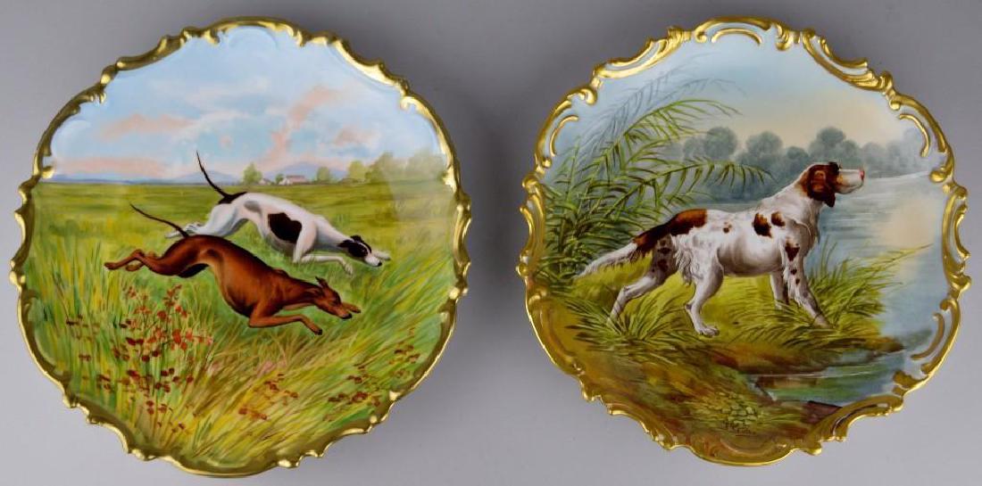 French Limoges Charger Grouping: Single hunting dog is B & H limoges France, 12.5"diameter. Ch