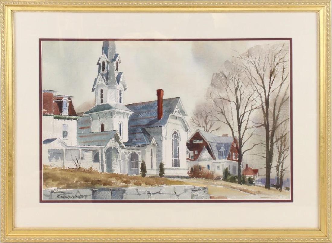 Ranulph Bye (1916-2003, Pennsylvania/New Jersey) Church: Watercolor on paper, signed "Ranulph Bye" in lower left. 14"h x 21"w.
