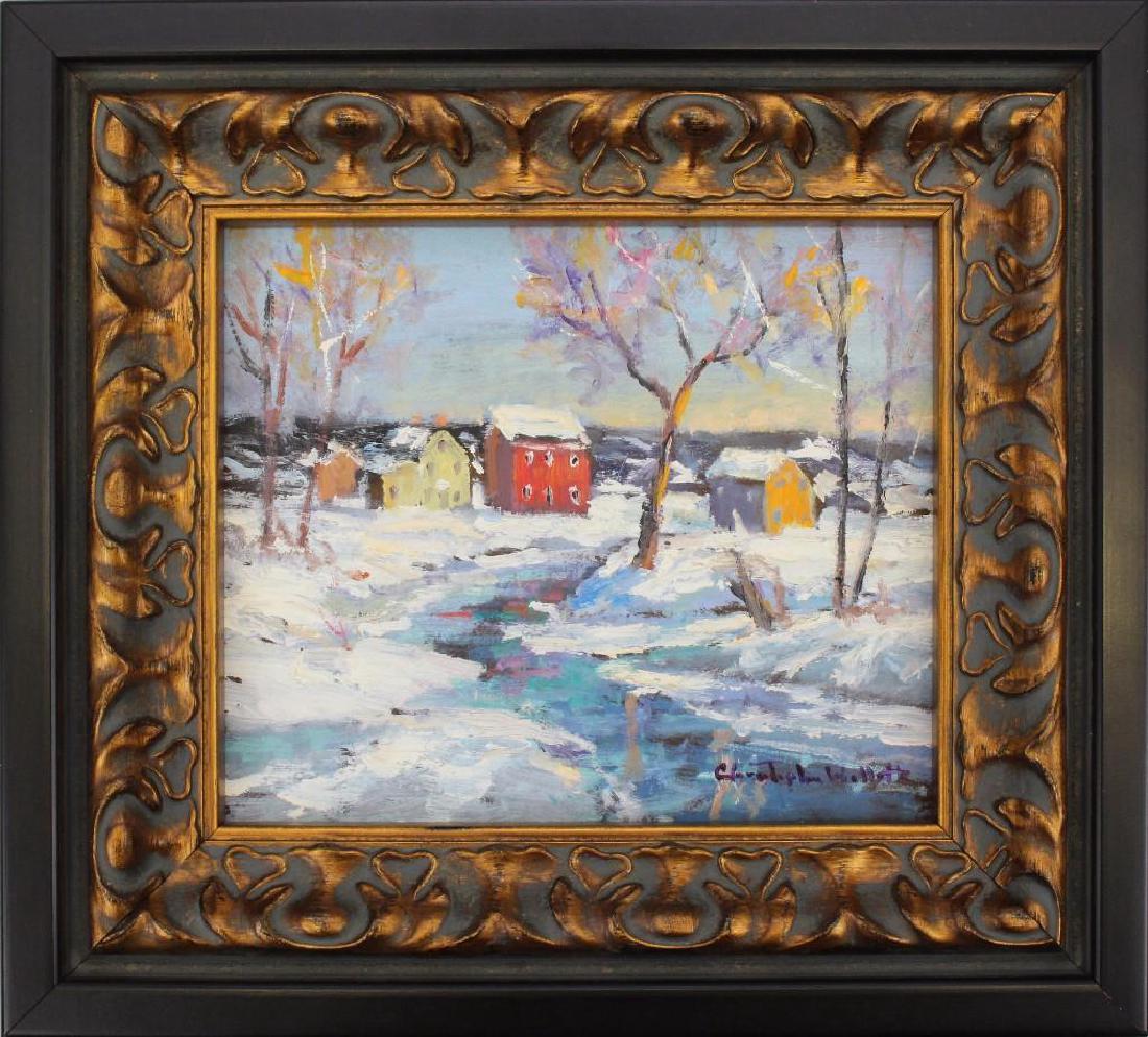 Christopher Willett (b. 1958, Pennsylvania) "Upper: Oil on board. Signed "Christopher Willett" In lower right. Title and signed on verso. 4.75"h x 5"w.