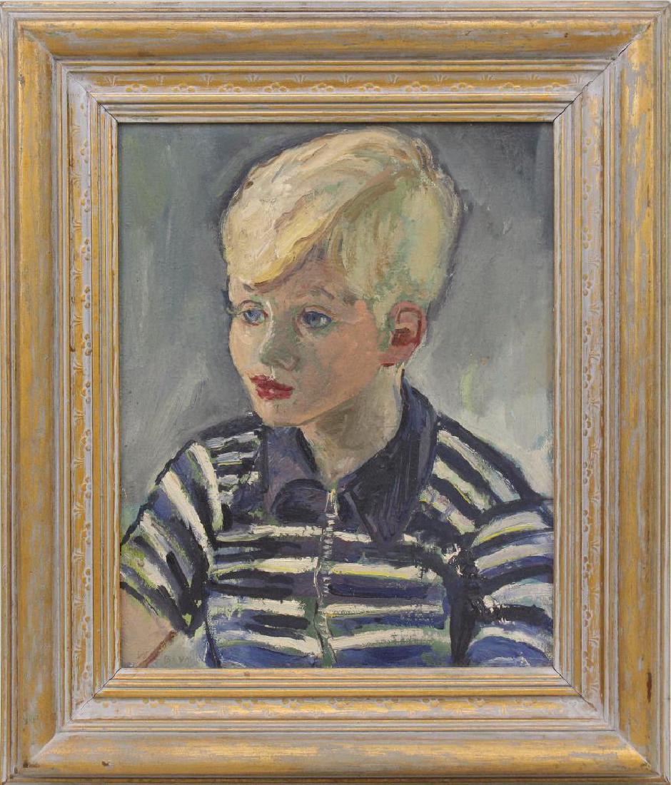 Walter Emerson Baum (1884-1956, Pennsylvania) "Blond: Oil on board. Signed "W.E. Baum" in lower left. Titled on DaVinci Alliance label on verso. Newspaper clipping, dated February 14, 1943, including mention of Baum's work. 9.5"h x 7