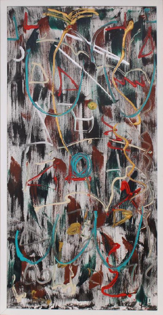 Kelley Millet (21st Century, New York) "Women": Acrylic on canvas. Signed "KM" lower right. Title and signed on verso. 48"h x 24"w.
