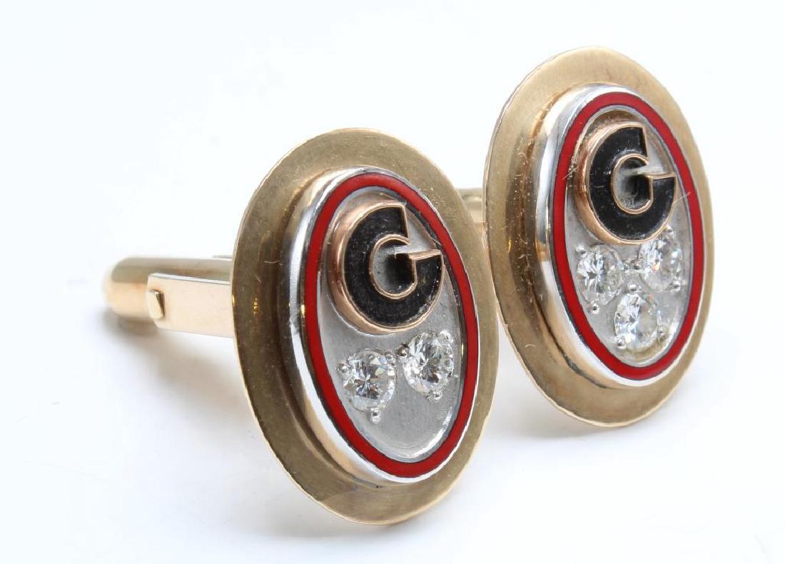CUFFLINKS. DIAMOND. 14K YELLOW AND WHITE GOLD. ENAMEL. (1 of 7)