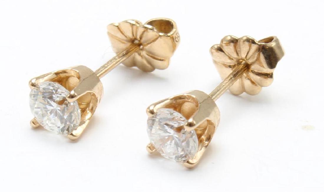EARRINGS. DIAMOND STUDS. 14K YELLOW GOLD. .77CTW (1 of 3)