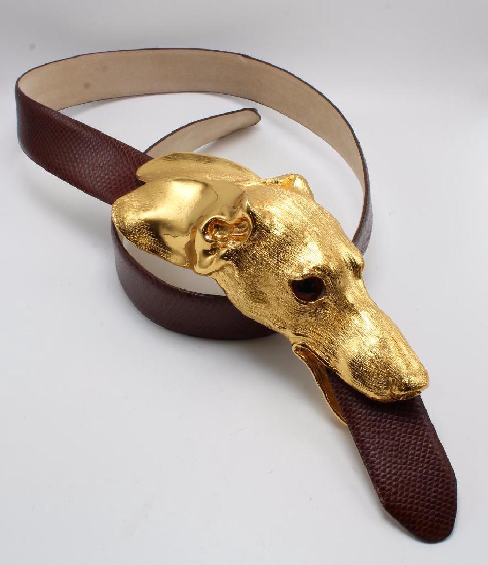 CHRISTOPHER ROSS BELT BUCKLE WITH BELT. HOUND DOG HEAD (1 of 7)