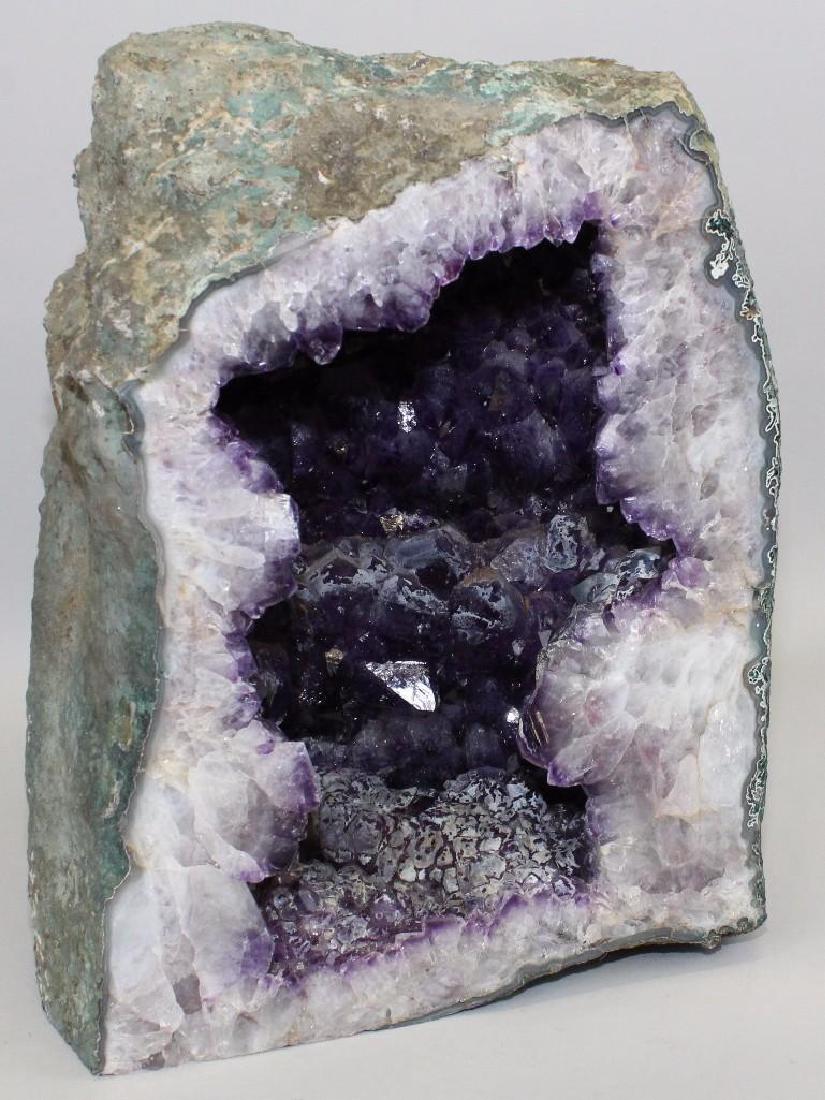 Amethyst Geode: Square form, with rich purple colors and clear matrix border. 16"h x 12"w x 10.5"d