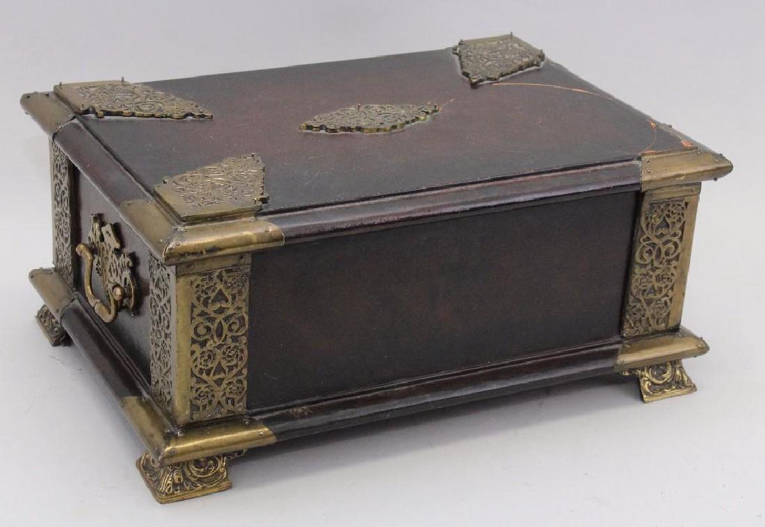 Ormolu Mounted Letter Box: Lined foliate interior. Missing one corner fixture. 7.5"h x 16"w x 11"d