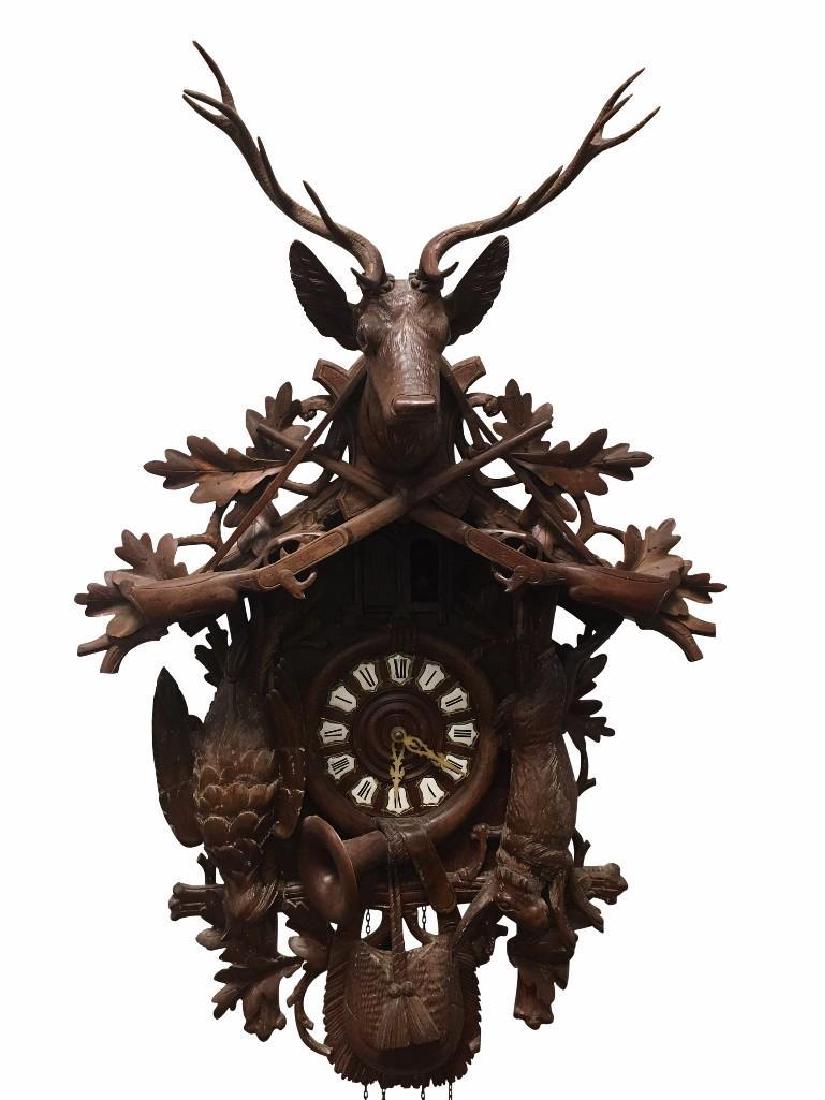 Black Forest Carved Hunters Cuckoo Clock (1 of 8)