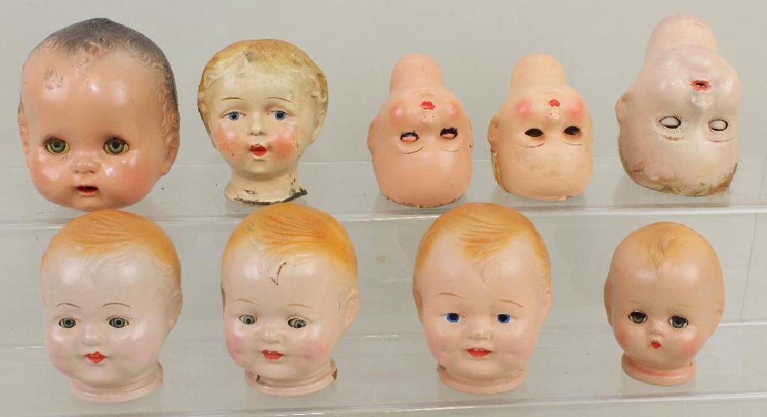 BODY PARTS - LOT OF (9) PAPIER MACHE/COMPOSITION HEADS. (1 of 2)
