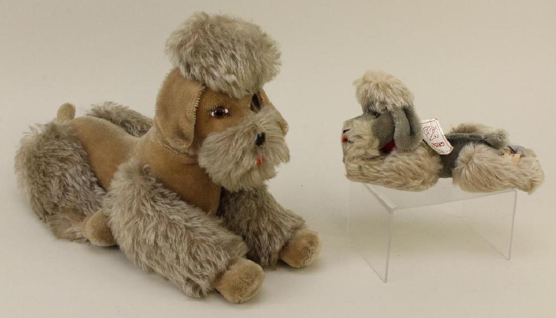PAIR OF GRAY MOHAIR POODLES: STEIFF & TAGGED "GRISLY". (1 of 4)