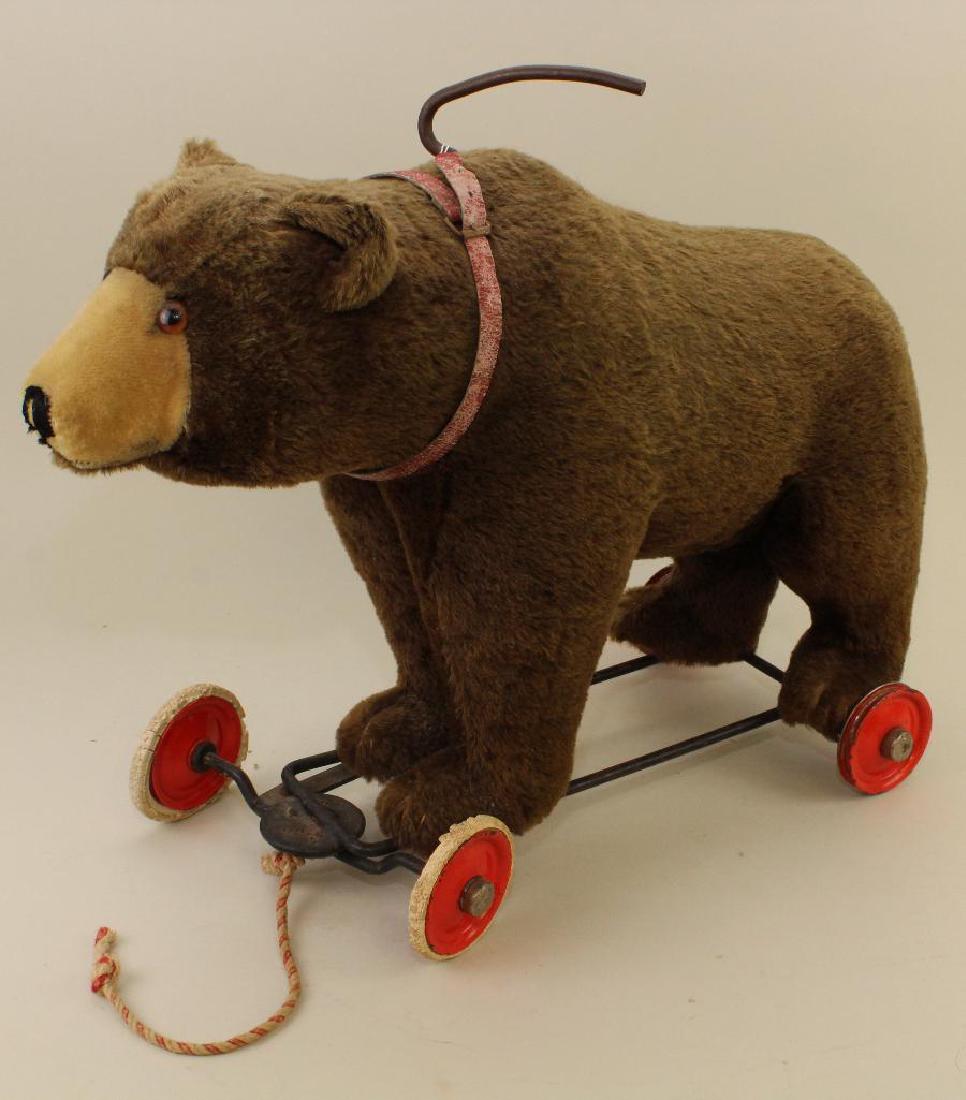 MARKED STEIFF (ALPACA?) BROWN BEAR RIDE ON TOY. (1 of 6)