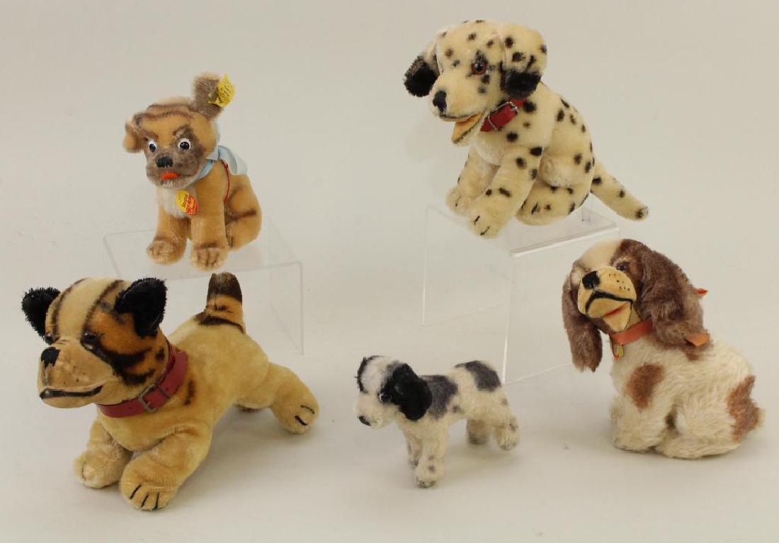 LOT OF (5) STEIFF MOHAIR DOGS. (1 of 1)