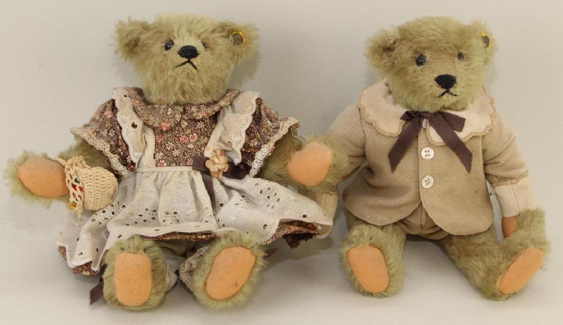 PAIR OF 9" TAGGED STEIFF MOHAIR "TEDDY" BEARS. (1 of 3)