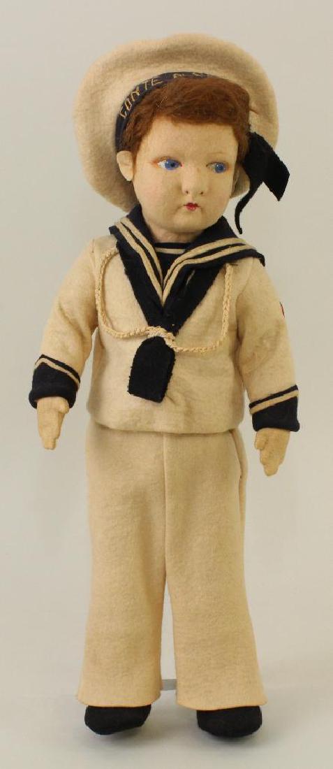 15 1/2" ALL ORIGINAL FELT SAILOR DOLL-HAT READS: CONTE (1 of 3)