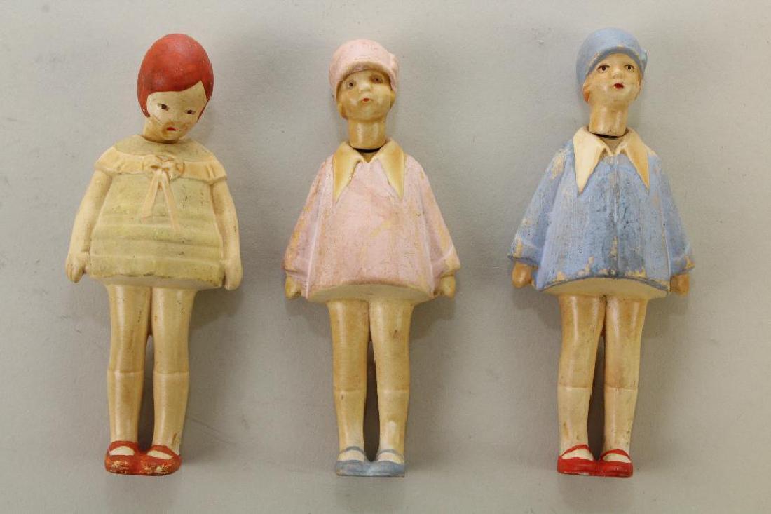 LOT OF (3) 4 1/4" 1930's GERMAN PAINTED BISQUE FEMALE (1 of 3)