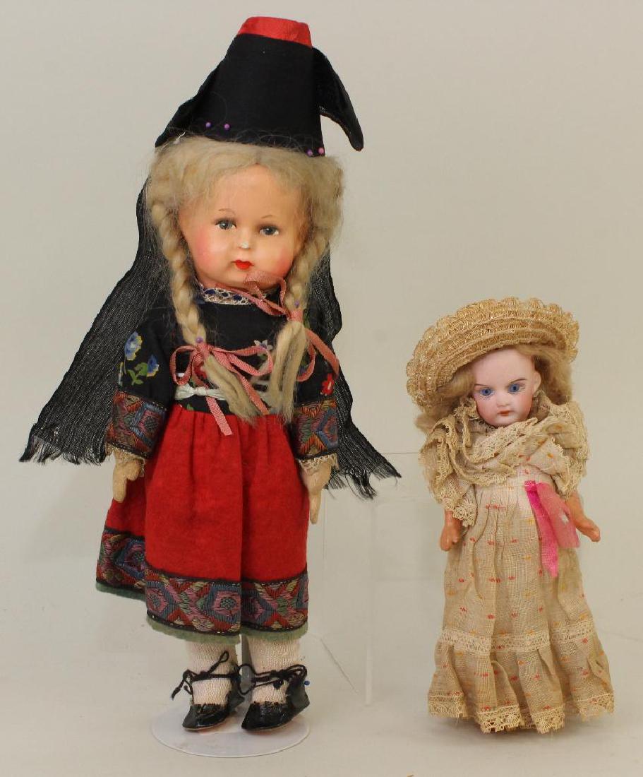 PAIR OF ALL ORIGINAL ANTIQUE DOLLS: PAPIER MACHE & (1 of 4)