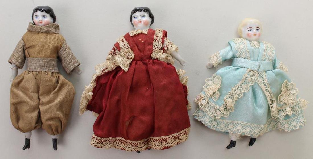LOT OF (3) ANTIQUE CHINA HEAD DOLLS: 4", 41/4", 4 1/4". (1 of 2)