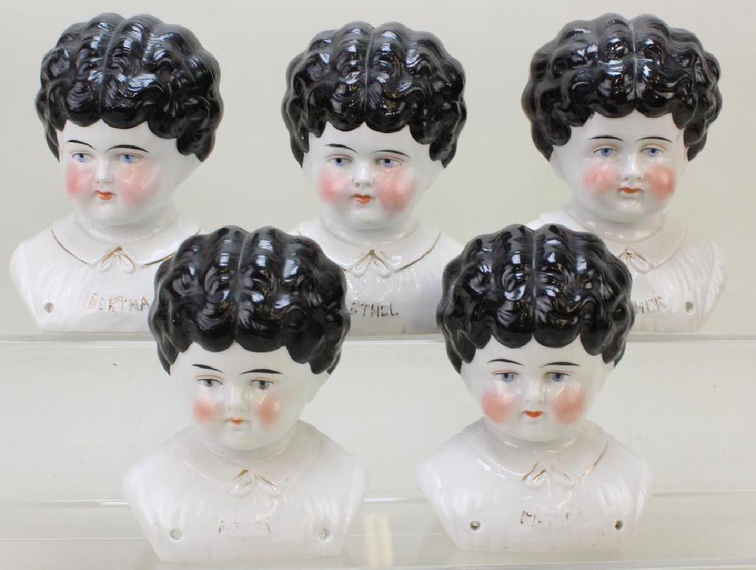 LOT OF (5) ANTIQUE CHINA "PET NAME" LOWBROW DOLL HEADS. (1 of 3)