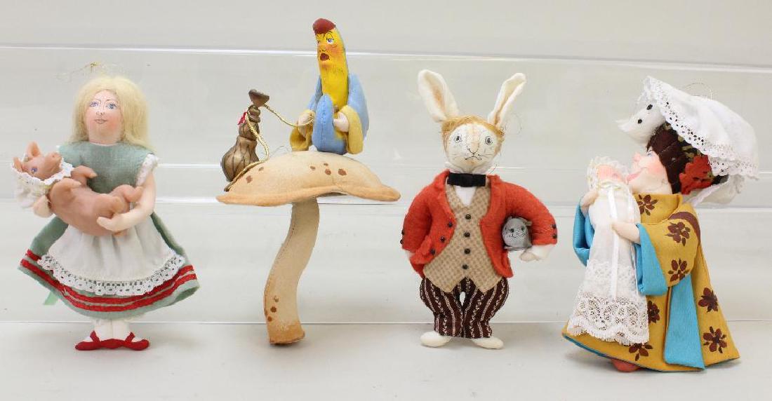 LOT OF (4) ï¿½ GLADYS BOALT 1980's "ALICE IN: Alice, carrying a pig. Dutchess, holds baby in christening dress. March Hare, carries a mouse. Caterpillar smokes a hookah, sits dreamily on a toadstool. (Hookah has been repaired). All pieces signed,