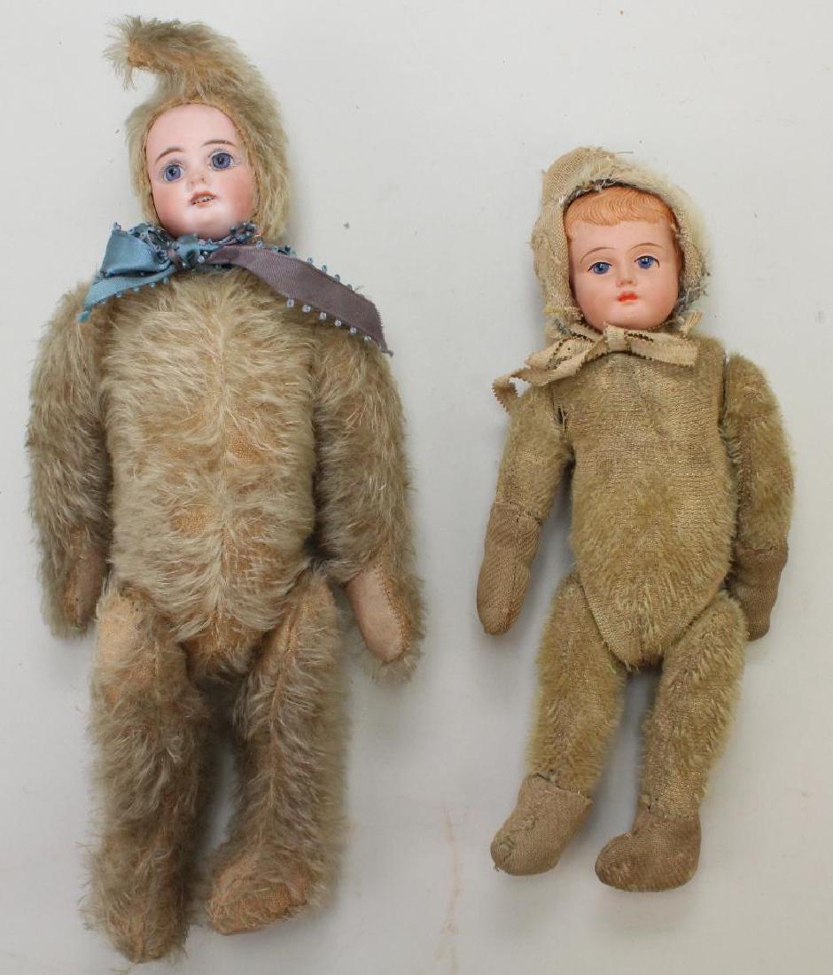 PAIR OF ANTIQUE DOLLS WITH MOHAIR "FUR" BODIES. (1 of 2)