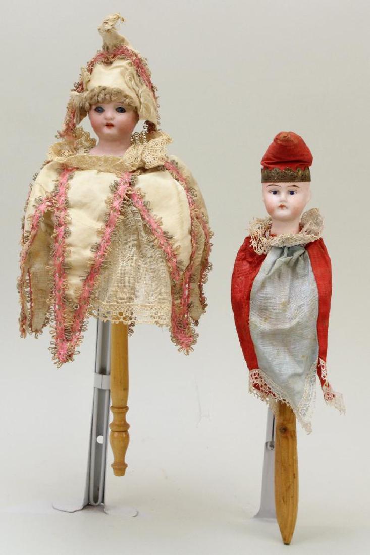 PAIR OF ANTIQUE MAROTTES WITH BISQUE HEADS. (1 of 2)