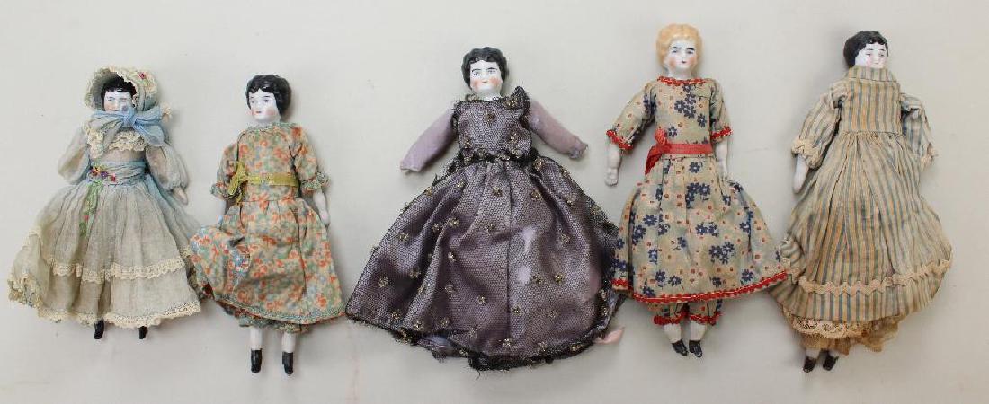 LOT OF (6) ANTIQUE CHINA LOWBROW DOLLS:  6" - 7 1/2". (1 of 2)