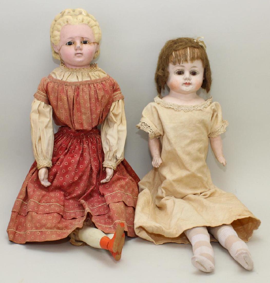 PAIR OF ANTIQUE DOLLS: 25" WAX OVER PAPIER MACHE AND (1 of 5)