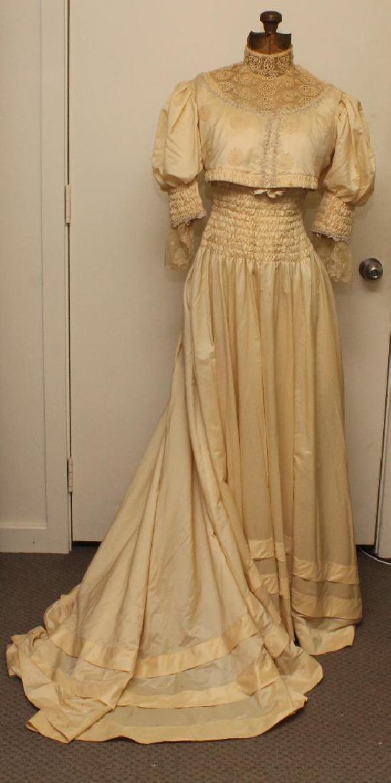 LADIES ANTIQUE 2 PC. IVORY SILK(?)  DRESS ON DRESS (1 of 5)