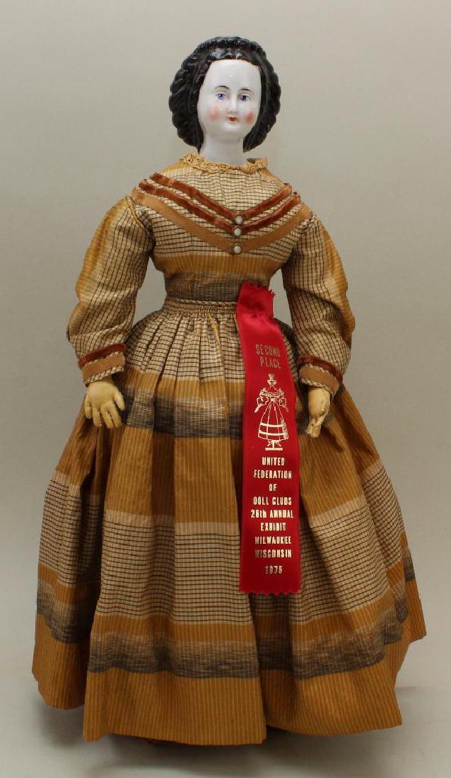 19"  UNMARKED 1850's-1860's CHINA SHOULDER HEAD DOLL. (1 of 5)