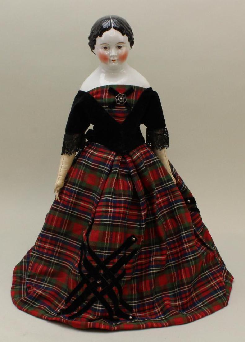 20"  UNMARKED 1850's CHINA SHOULDER HEAD DOLL WITH (1 of 6)