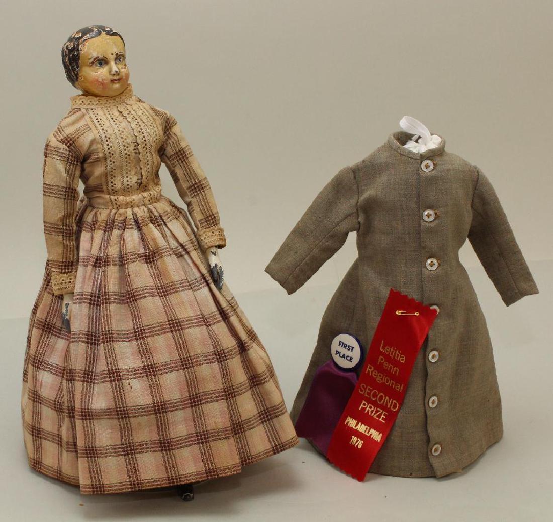 15" UNMARKED ALL ORIGINAL 1873 JOEL ELLIS WOODEN DOLL; (1 of 7)