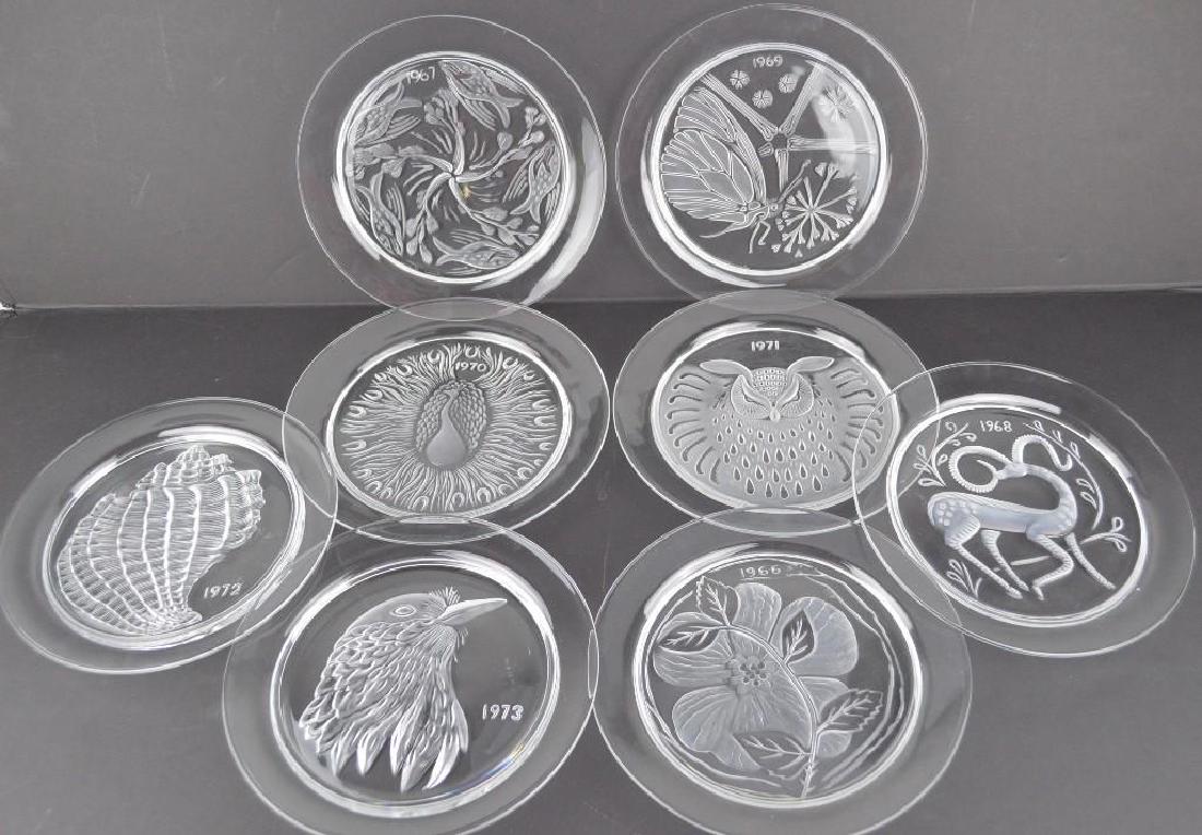 Lalique Annual Plate Grouping: 1966 through 1973. Signed "Lalique France". (8) 8.5" plates