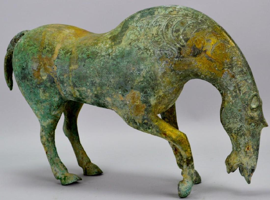 Chinese Bronze Warring Horse Statue: unsigned, hollow construction. 10"h x 15.5"w