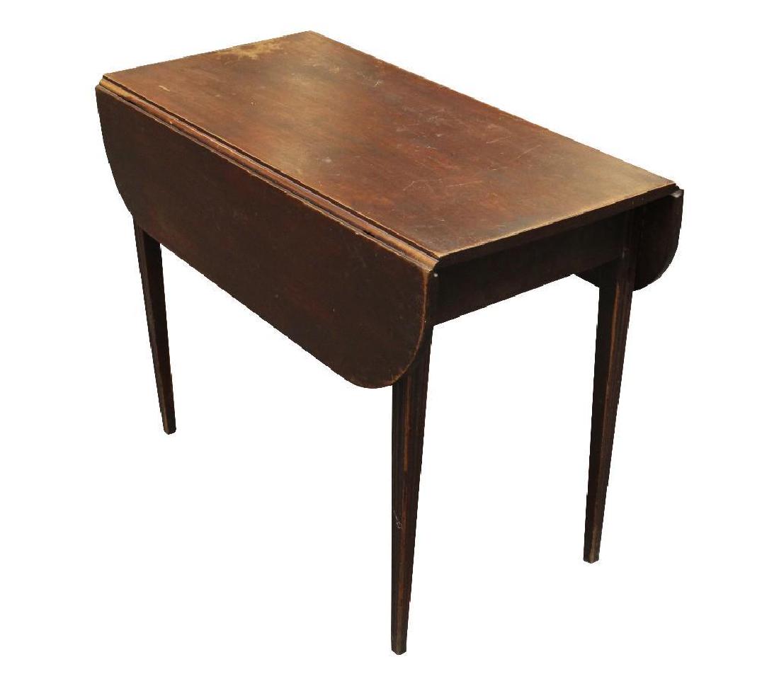 Red Wash Drop-Leaf Table: Rounded leafs on tapered reeded legs 28"h x 18.5”w (34” open) x 36”d