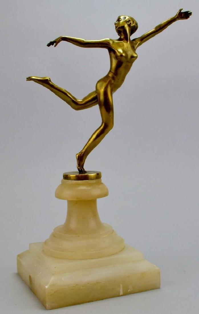 Josef Lorenzl Bronze Statue: art deco dancer. Figure marked, "Lorenzl Made in Austria". 12.75"h x 7"w x 5"d