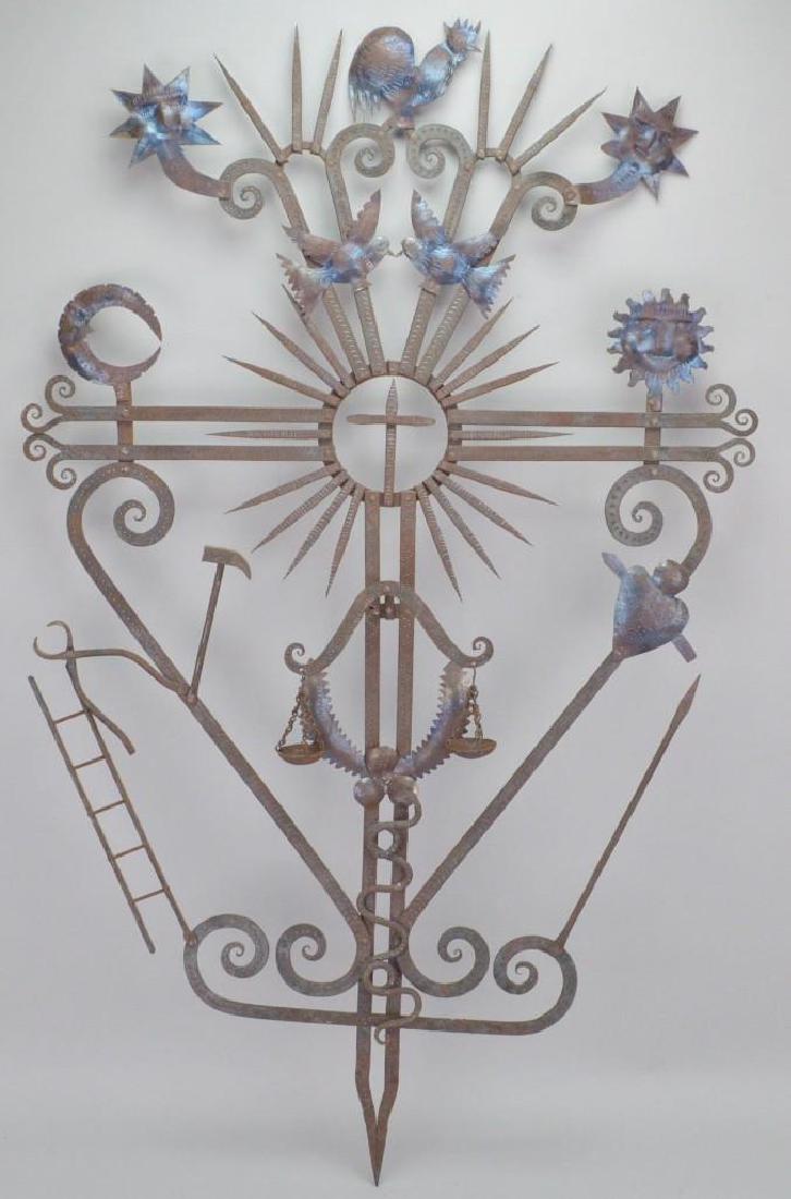 Metal Sconce Sculpture: Unsigned, religious, astrological and natural themes. 40"h x 24"w