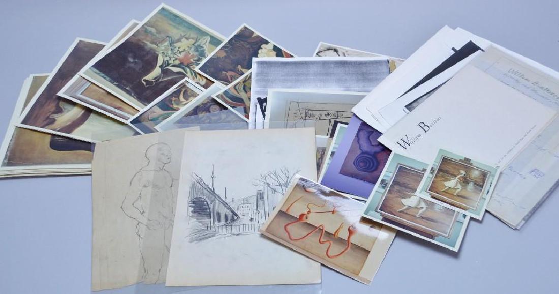 William Baziotes (NY 1912 - 1963) Archive: Double sided sketches and watercolor, multiple color and black and white photographs of Baziotes' artwork and a negative of Baziotes and his sister.