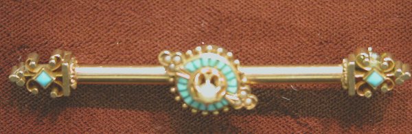 Persian Turquoise and Gold Bar Pin.