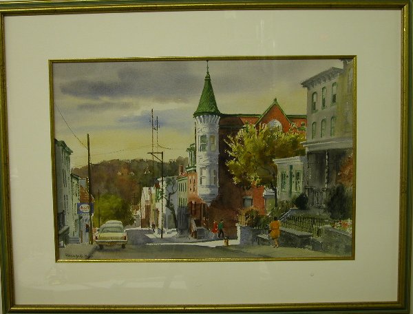 Ranulph Bye.: Titled "Green Lane & Wilde Street, Manayunk", watercolor, 14 x 21", SLL: "Ranulph Bye", dated Oct. 29, 1969. Artist: b.1916, Pennsylvania.