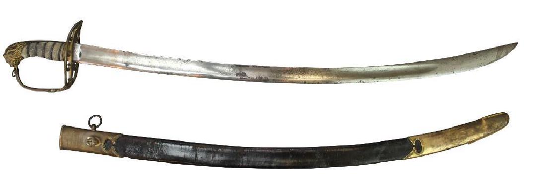 Identified British Napoleonic Period Sword: British officer's model 1803 sword with engraved throat "Captain James Holroyde, West Halifax Volunteers, Wood Lane Hall, Sowerby 1803". Sword measures 37" (blade 32") and presents wire wrap rayskin g