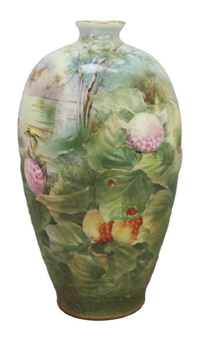 Hand-Painted Blown Out Nippon Vase: Floral decoration. 10"h x 5"w