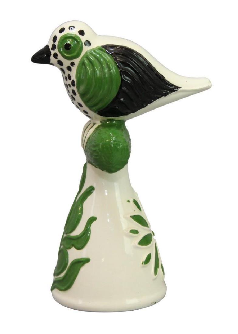 James C. and Verna Seagreaves Pottery Bird: Black, white and green, signed "JCS and Verna" 7.5"h x 4.75"w