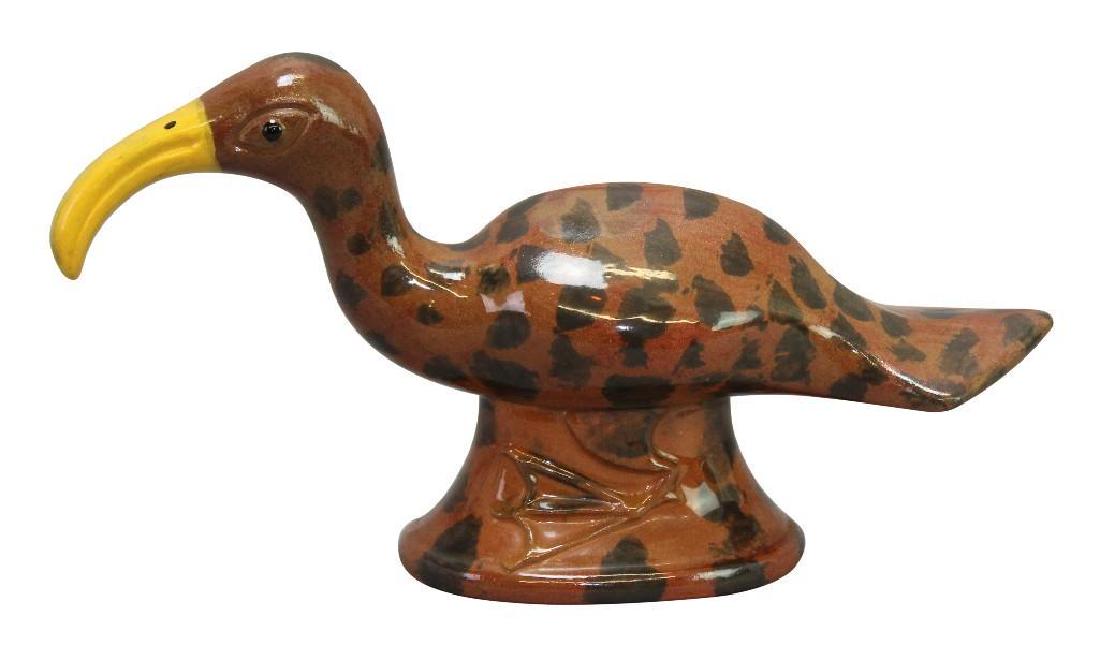 James C. Seagreaves Pottery Bird: Redware duck, signed "JCS" 5.5"h x 10"w