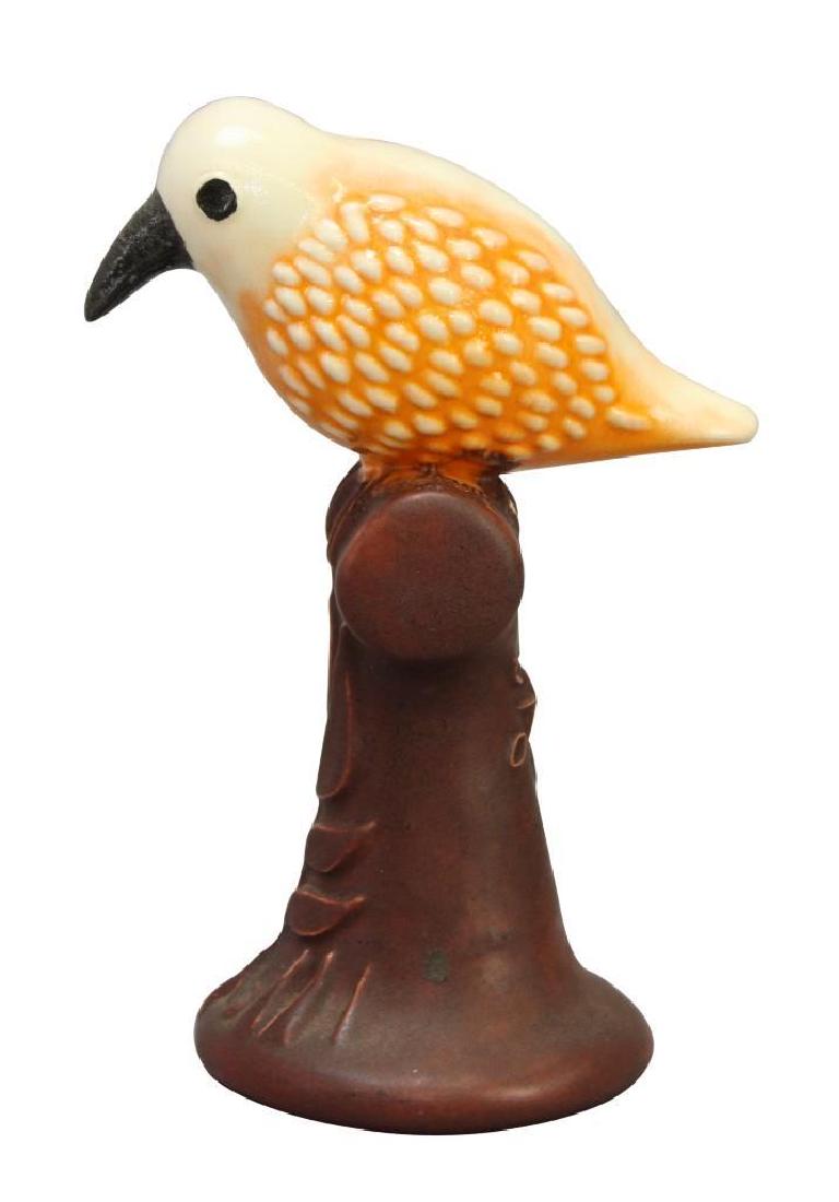 James C. Seagreaves Pottery Bird: Orange and white, 7.75"h x 5.25"w