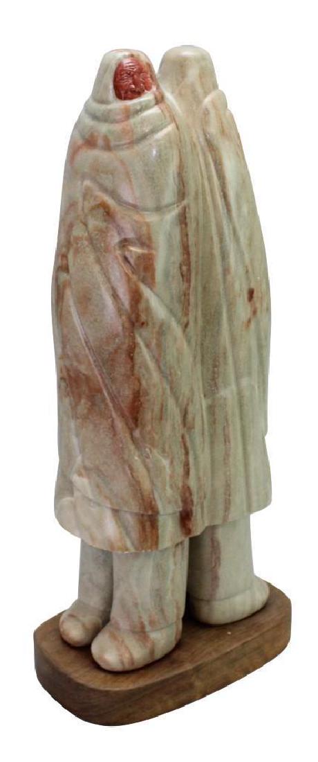 Tim Nicola (b. 1954): Stone, figural of elders. Signed. 24"h x 10"w x 6.25"d