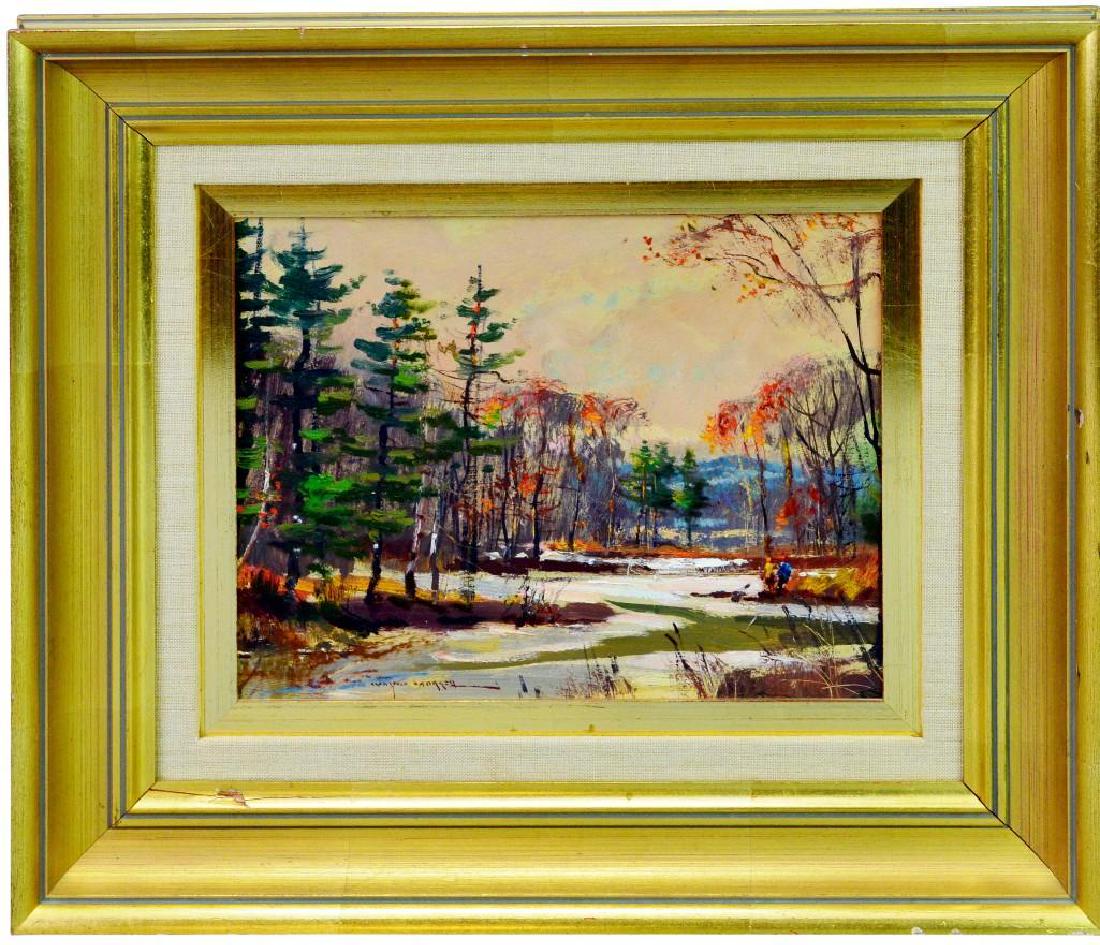 Wayne Beam Morrell (MA, NJ 1923 - 2013): Oil on board, landscape. SLL Wayne Morrell. 7.75"h x 9.5"w sight