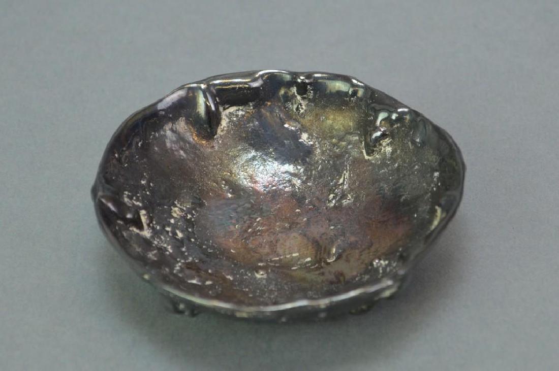 Aage Weimar Danish Silver Bowl: Pure silver, drip pattern to interior. Hallmarked "Aage Weimar pure silver Denmark". 1"h x 3" round. 3.6ozt